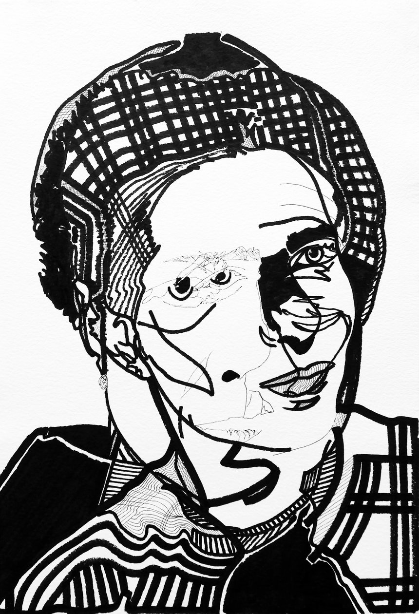 Surportrait: Simone de Beauvoir, 2019 (akryl på papper) av Benoit Erwann Boucherot