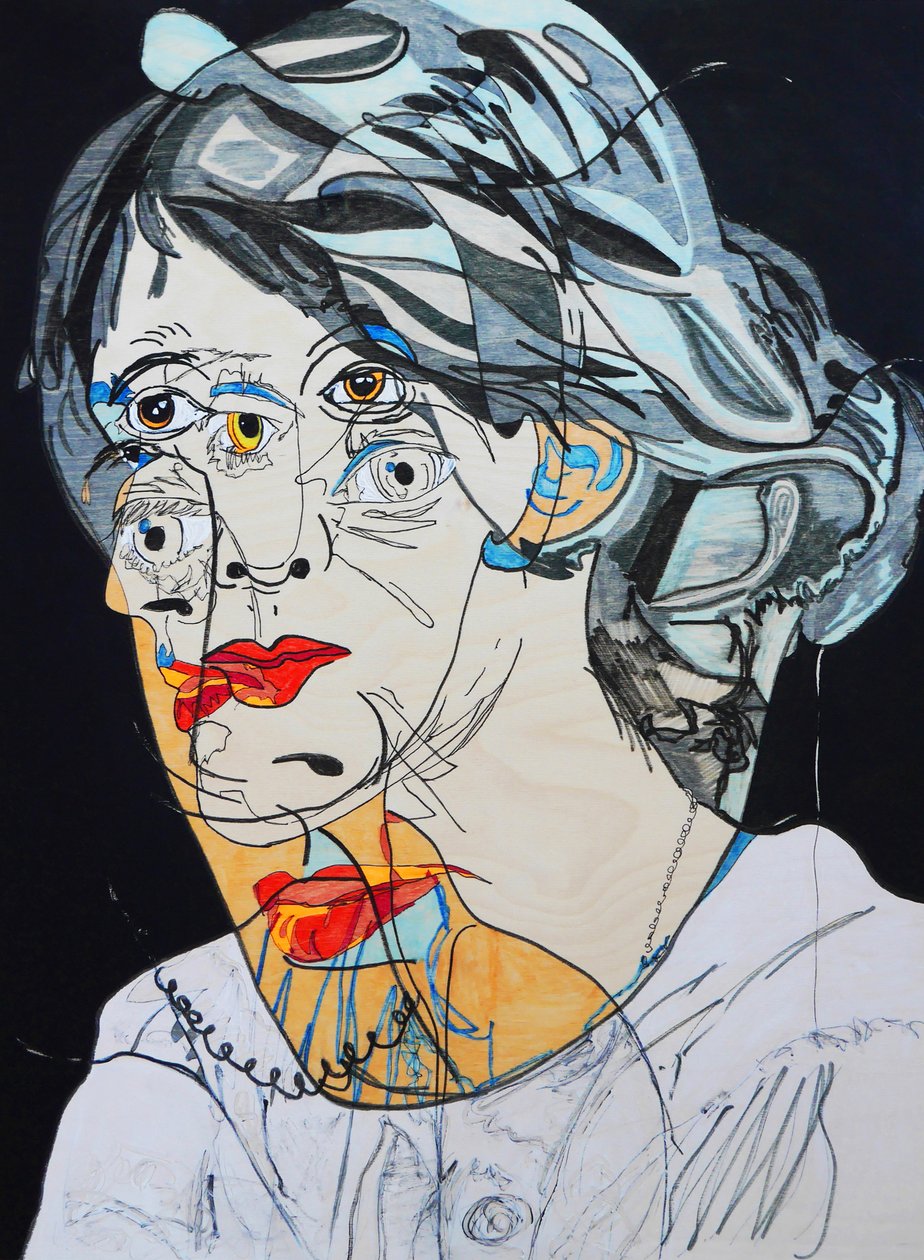 Surportrait : Virginia Woolf, 2021 (olja och akryl på träpanel) av Benoit Erwann Boucherot