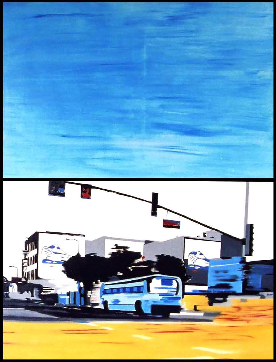 The blue bus is calling us, 2003 (olja på 2 juxtaponerade dukar) av Benoit Erwann Boucherot