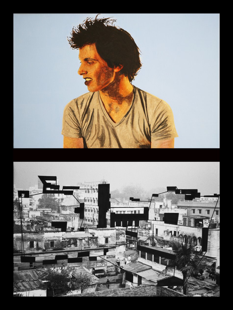 Yohan i Benares, 2005 (olja på 2 juxtaponerade dukar) av Benoit Erwann Boucherot