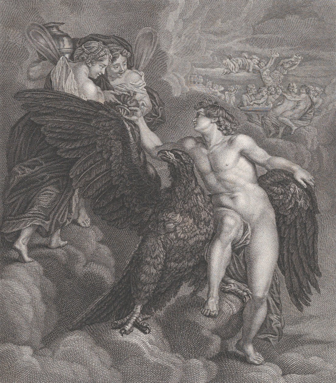 Ganymedes, lutad mot en örn, tar emot koppen från Hebe, 1786 av Benoit Louis Henriquez