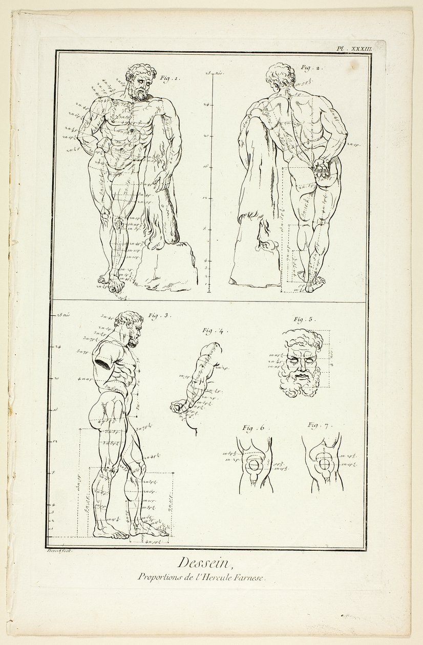 Design: Proportioner av Farnese Hercules, från Encyclopédie av Benoit Louis Prevost