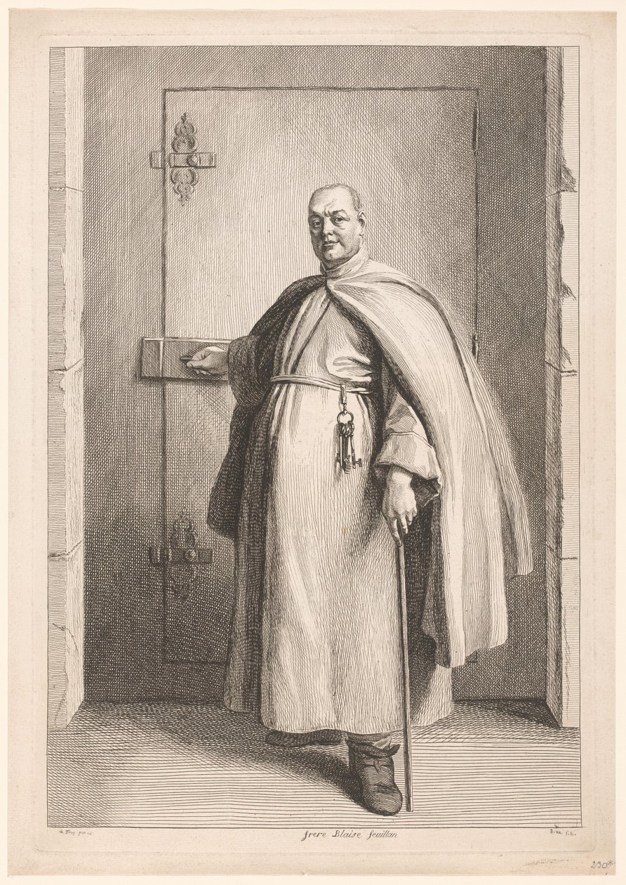 Porträtt van Blaise av Saint Mary Donat Broder Blaise Feuillan (titel på objekt) av Benoît Audran (II)