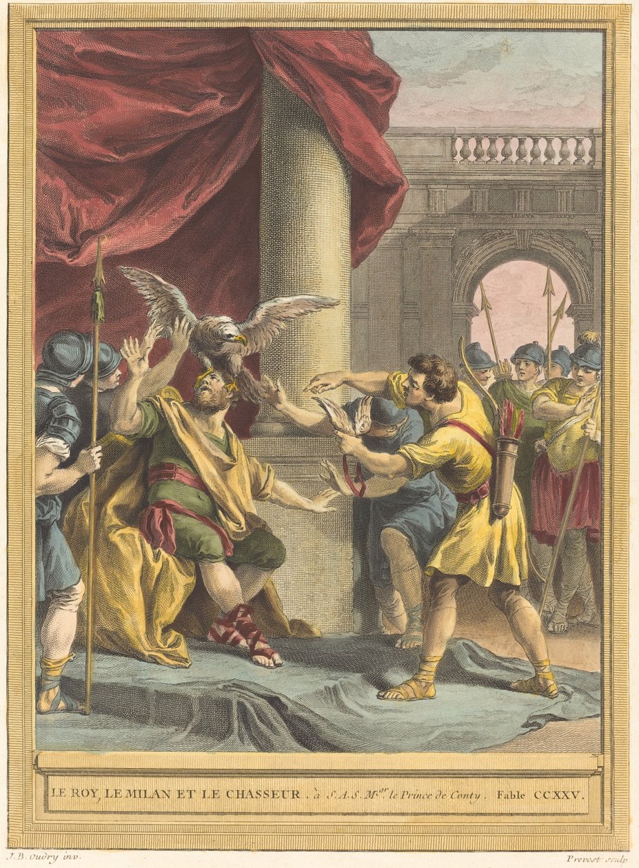 Kungen, draken och jägaren av Benoît Louis Prévost after Jean Baptiste Oudry