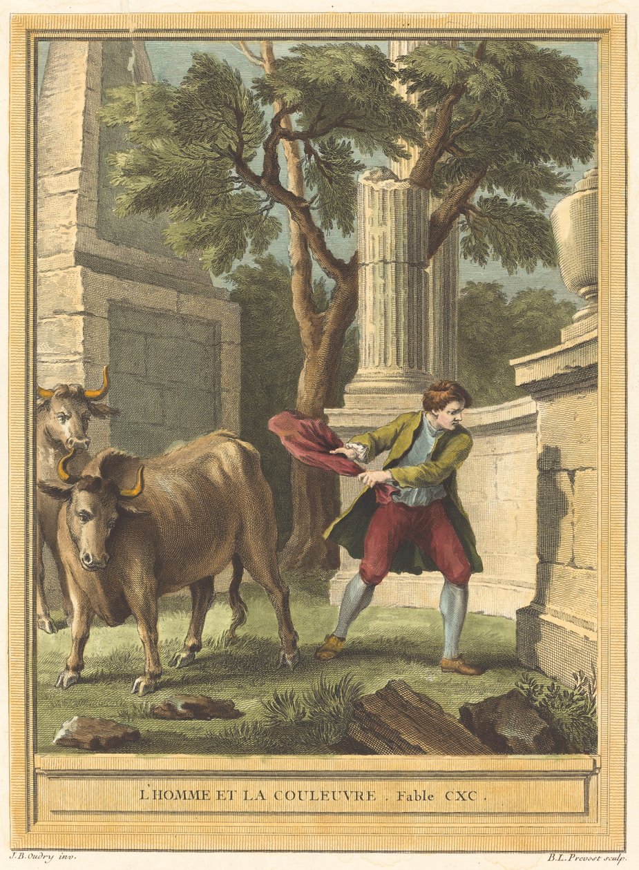Mannen och ormen (Man and the Snake) av Benoît Louis Prévost after Jean Baptiste Oudry