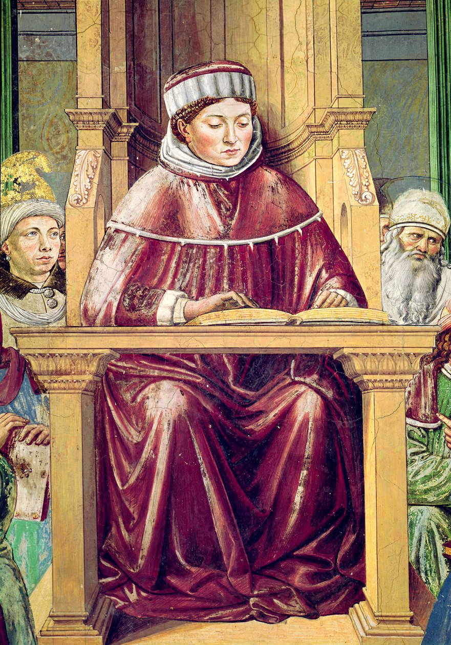 Detalj av St. Augustine som läser retorik och filosofi vid skolan i Rom, från St. Augustinus liv, 1464-65 av Benozzo di Lese di Sandro Gozzoli