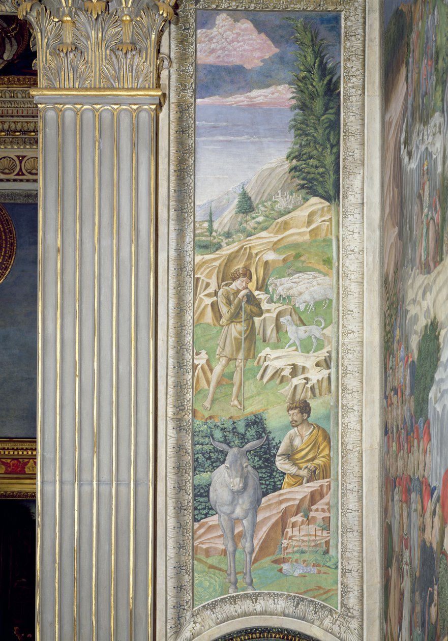 Shepherd and his flock, panel längs den högra väggen av Journey of the Magi-cykeln i kapellet, ca 1460 av Benozzo di Lese di Sandro Gozzoli