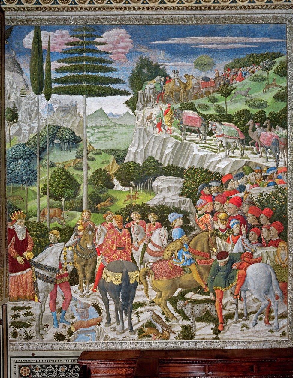De vises resa till Betlehem, kapellets vänstra vägg, ca 1460 av Benozzo di Lese di Sandro Gozzoli