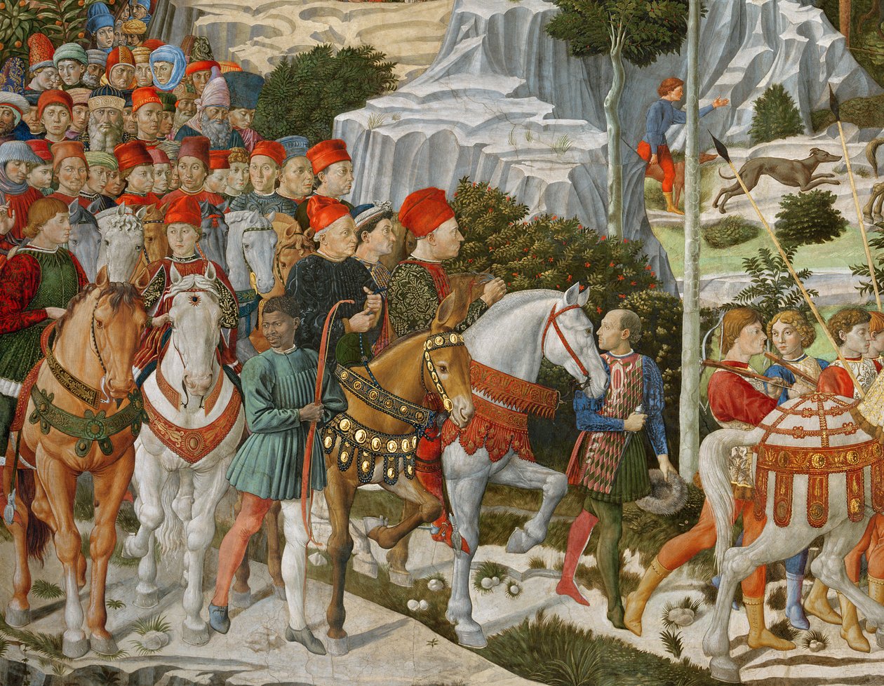 The Journey of the Magi till Betlehem, högra väggen i kapellet, ca 1460 freskdetalj av 70619 av Benozzo di Lese di Sandro Gozzoli