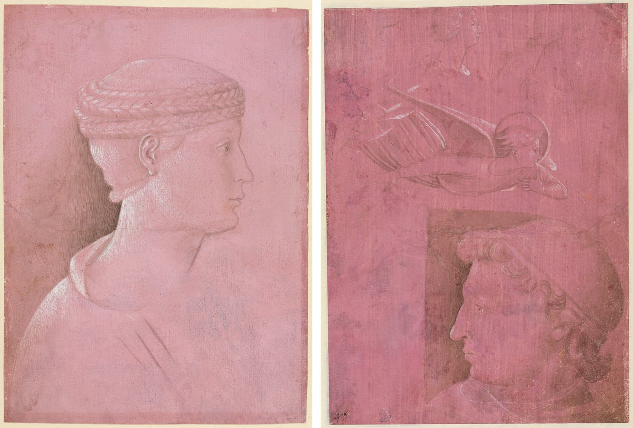 Byst av en kvinna (recto); Chef för en man, två studier av en kvinnas profil och en studie av en ängel (verso) av Benozzo Gozzoli