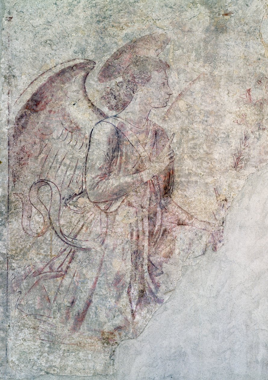 Annunciationens ängel, detalj av tillkännagivandet, sinopia (undermålning) av Benozzo di Lese di Sandro Gozzoli
