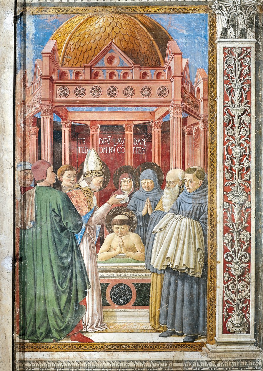 Dop av St. Augustine, detalj från Stories of St. Augustine av Benozzo di Lese di Sandro Gozzoli