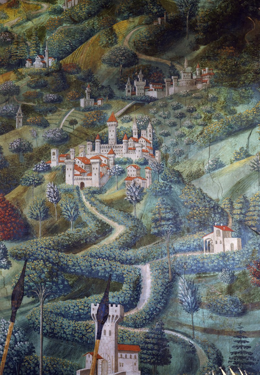 Slott, landskapsdetalj från Procession of Magi av Benozzo di Lese di Sandro Gozzoli