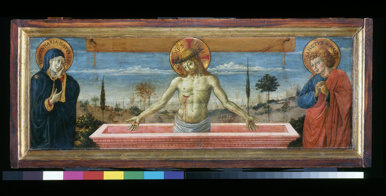 Kristus i fromhet mellan Jungfrun och Johannes, c.1450 av Benozzo di Lese di Sandro Gozzoli