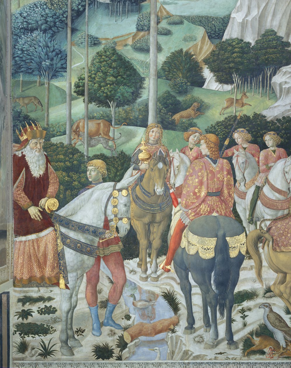 Giuseppe, patriarken av Konstantinopel, som en av de tre kungarna, detalj från cykeln Magiernas resa i kapellet, ca 1460 (fresk) av Benozzo di Lese di Sandro Gozzoli