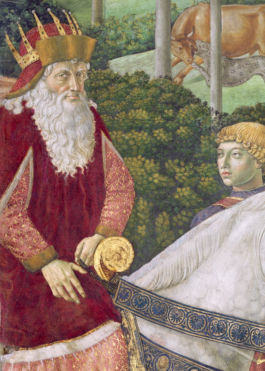 Giuseppe, patriarken av Konstantinopel, som en av de tre kungarna, detalj från cykeln Journey of the Magi i kapellet, ca 1460 freskdetalj av 70601 av Benozzo di Lese di Sandro Gozzoli