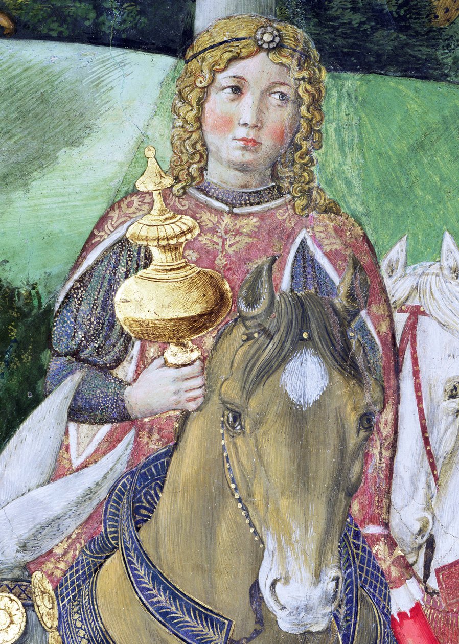Ryttare i det kungliga följet, detalj från the Journey of the Magi-cykeln i kapellet, ca 1460 freskdetalj av 70606 av Benozzo di Lese di Sandro Gozzoli