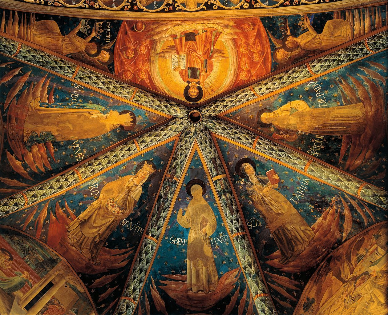 Italien, Montefalco, Absidvalv av Saint Francis Church Målad med helgon av Benozzo di Lese di Sandro Gozzoli
