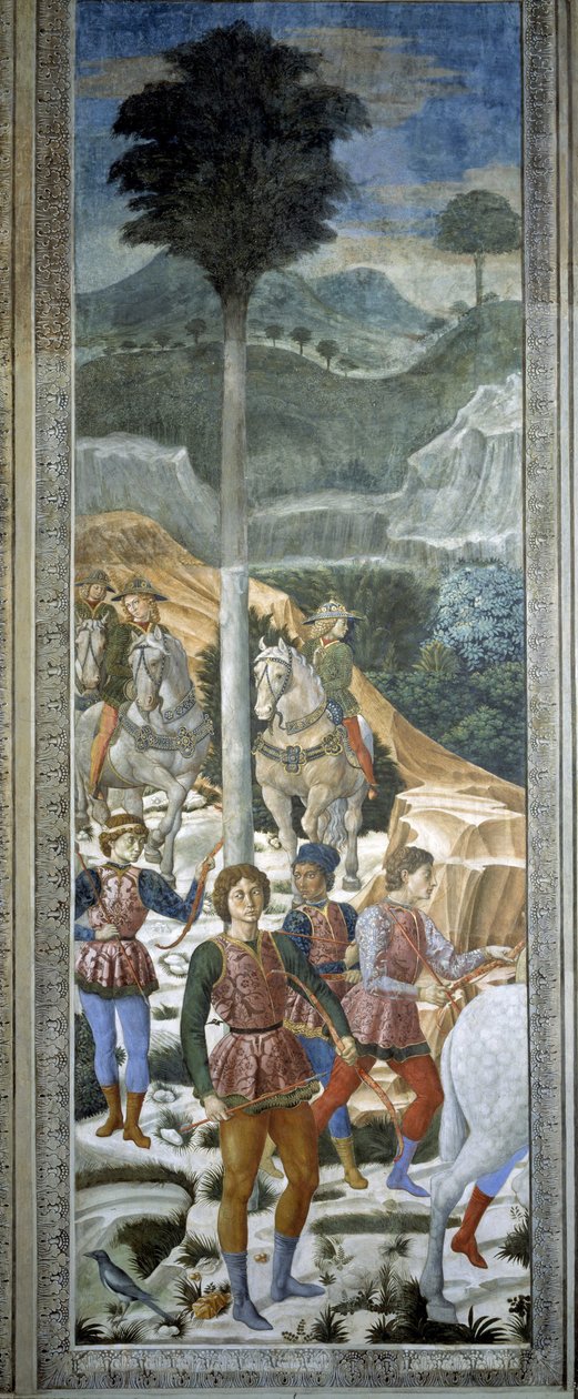 Bågskyttar med livré, detalj från cykeln De vises resa i kapellet, ca 1460 (fresco) av Benozzo di Lese di Sandro Gozzoli