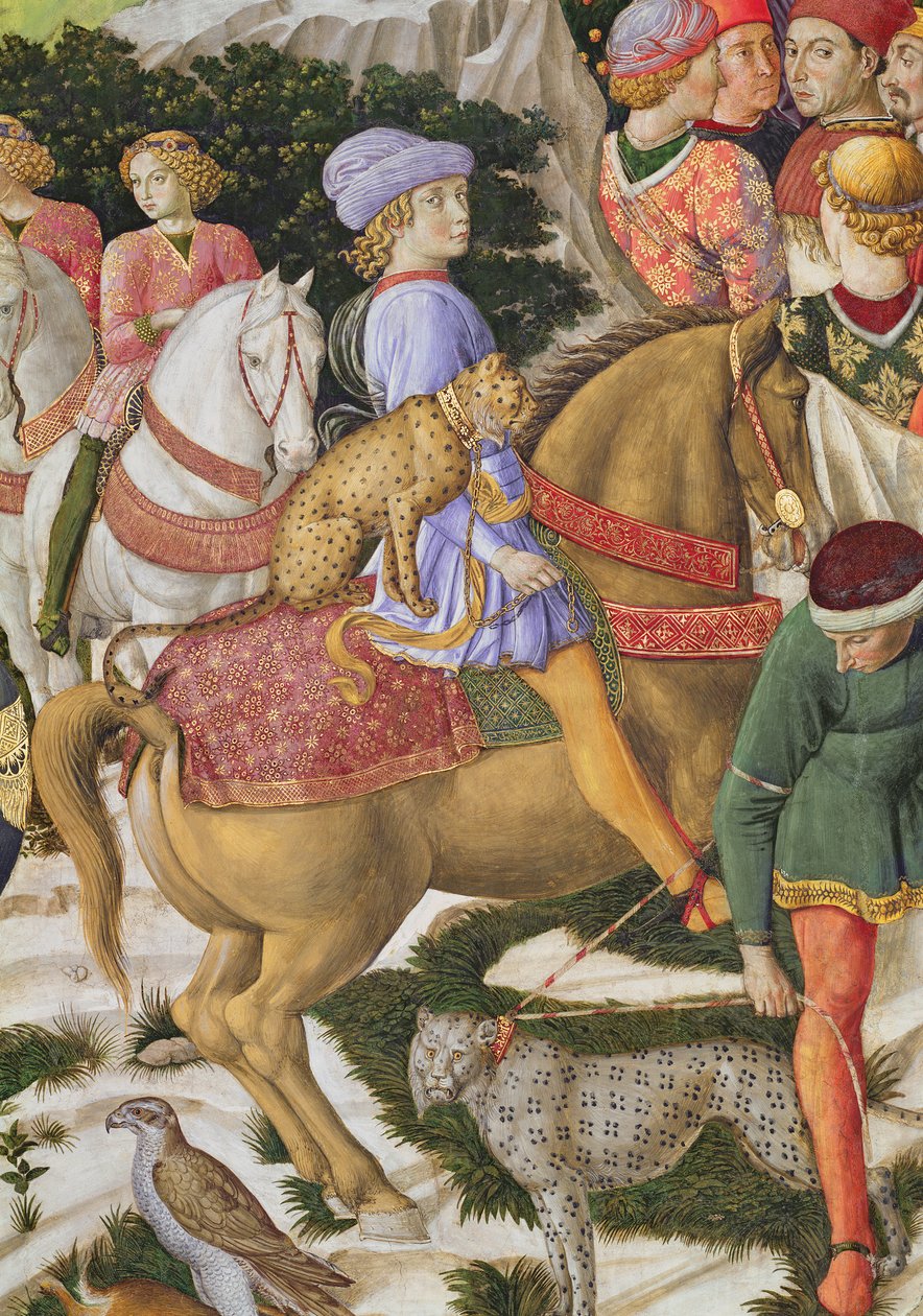 Porträtt av Giuliano deMedici 1453-78, detalj från the Journey of the Magi-cykeln i kapellet, ca 1460 freskdetalj av 70601 av Benozzo di Lese di Sandro Gozzoli