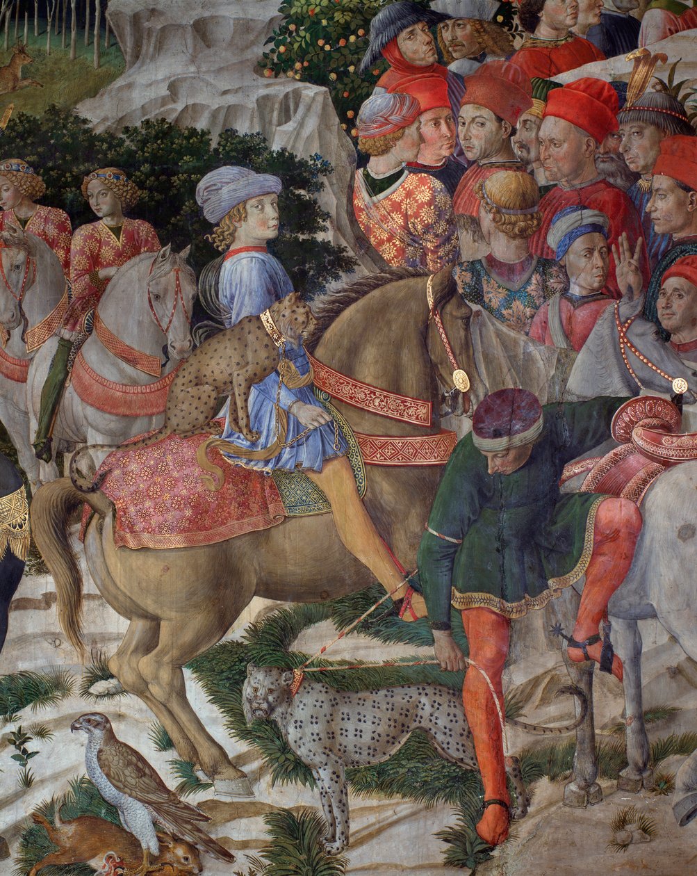 The Journey of the Magi Cortege of the Magi of Jerusalem to Betlehem kallar på italienska "Viaggio dei Magi" eller "" Cavalcata dei Magi" Detalj av Julien de Medici (1453-1478) (Giuliano de 