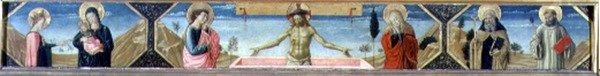 Det mystiska äktenskapet mellan den heliga Katarina, den uppståndne Kristus och den helige Antonius Abbot och Benedictus (panel) av Benozzo di Lese di Sandro Gozzoli