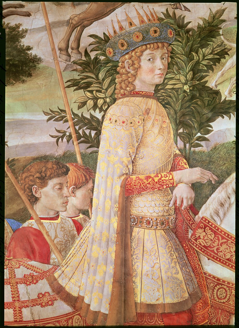 The Procession of the Magi, processionen ledd av Lorenzo the Magnificent i skepnad av Magus Caspar, detalj av Lorenzo de