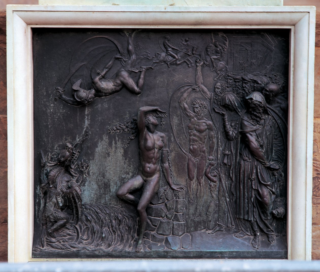 Plåt som föreställer Perseus som räddar Andromeda, 1545-55 (brons) av Benvenuto Cellini
