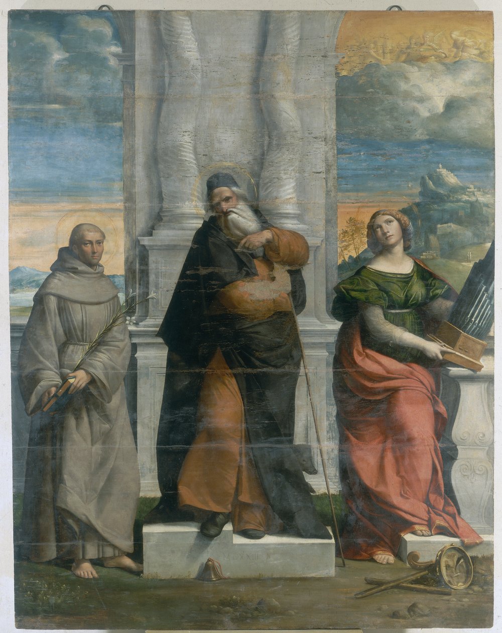 S. Antonio fra Padua, S. Antonio Abate og S. Ceciliaswed av Benvenuto Tisi da Garofalo