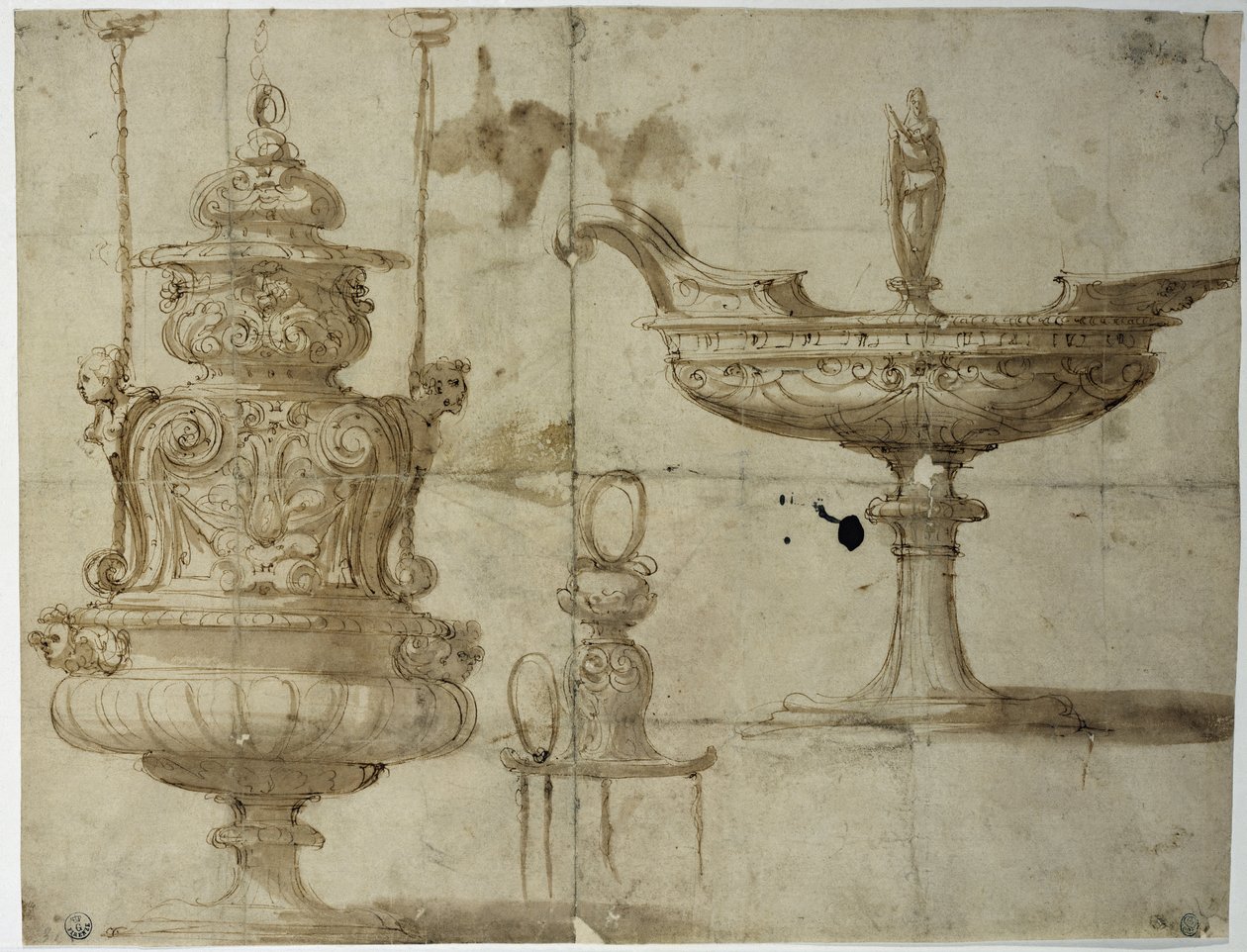Studie för bestick (ritning av Benvenuto Cellini