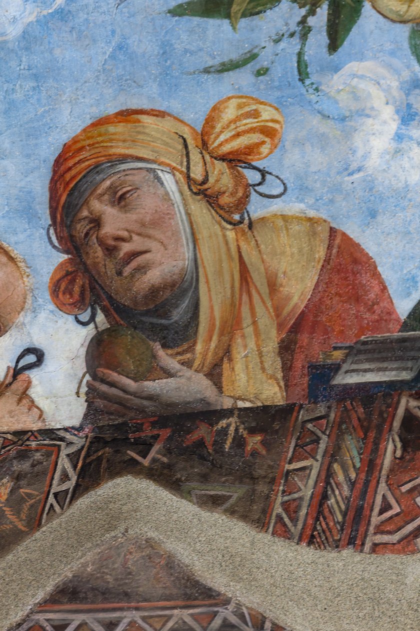 Kvinnlig figur, detalj av valvet, Aula Costabiliana eller Hall of the Treasure (fresk) av Benvenuto Tisi da Garofalo