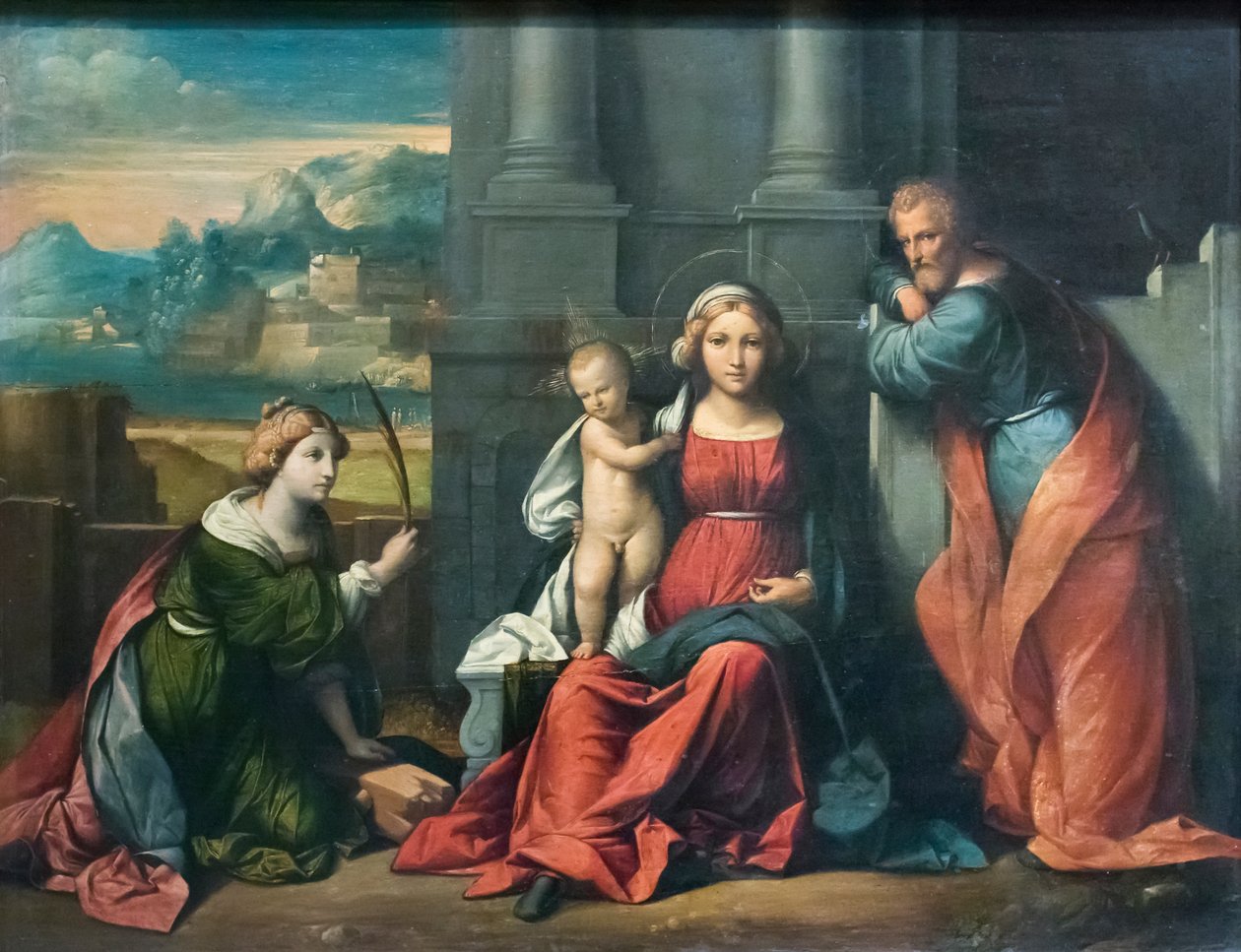 Heliga familjen (olja på duk) av Benvenuto Tisi da Garofalo