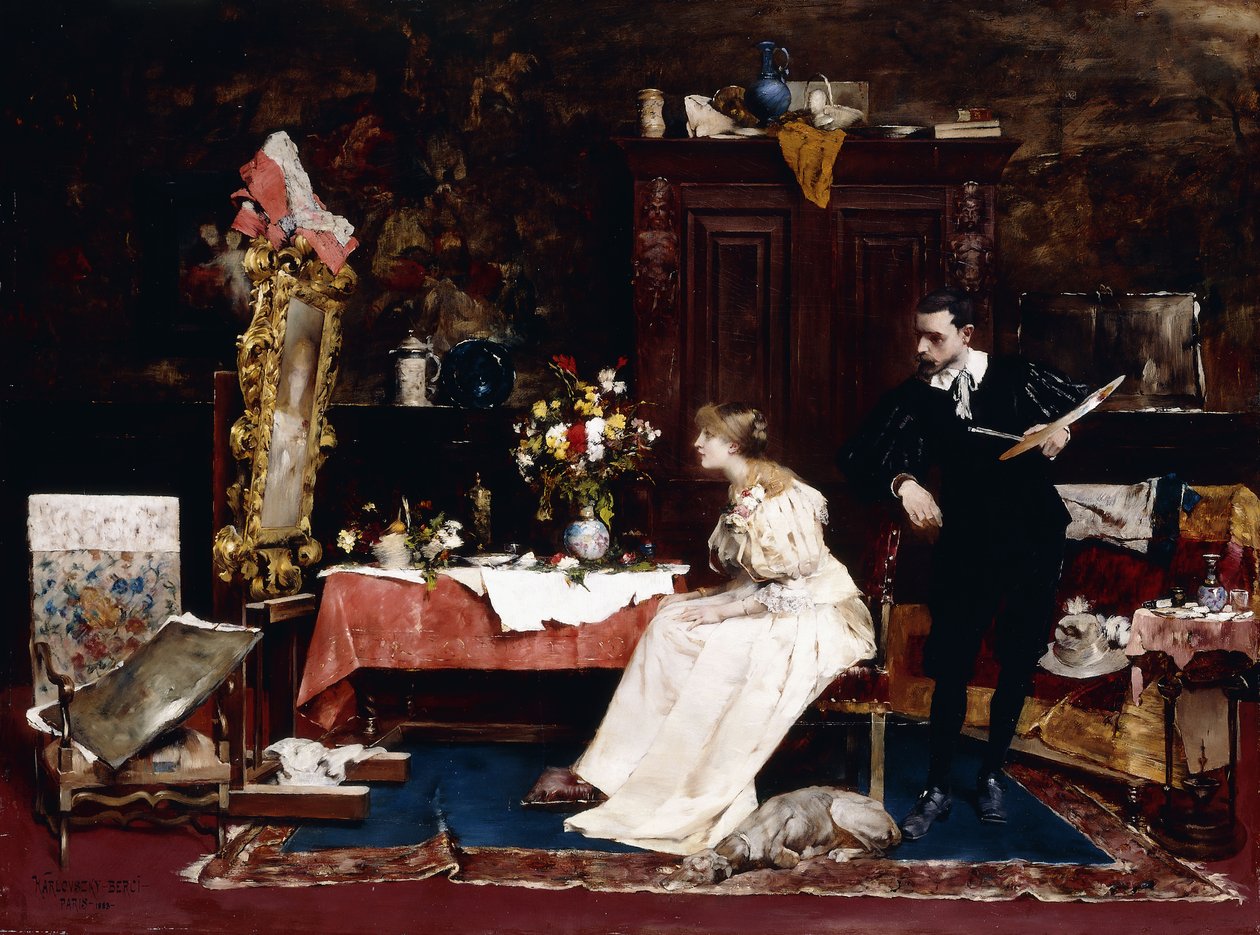 Presenterar hennes porträtt, 1883 av Berci de Karlovszkyn