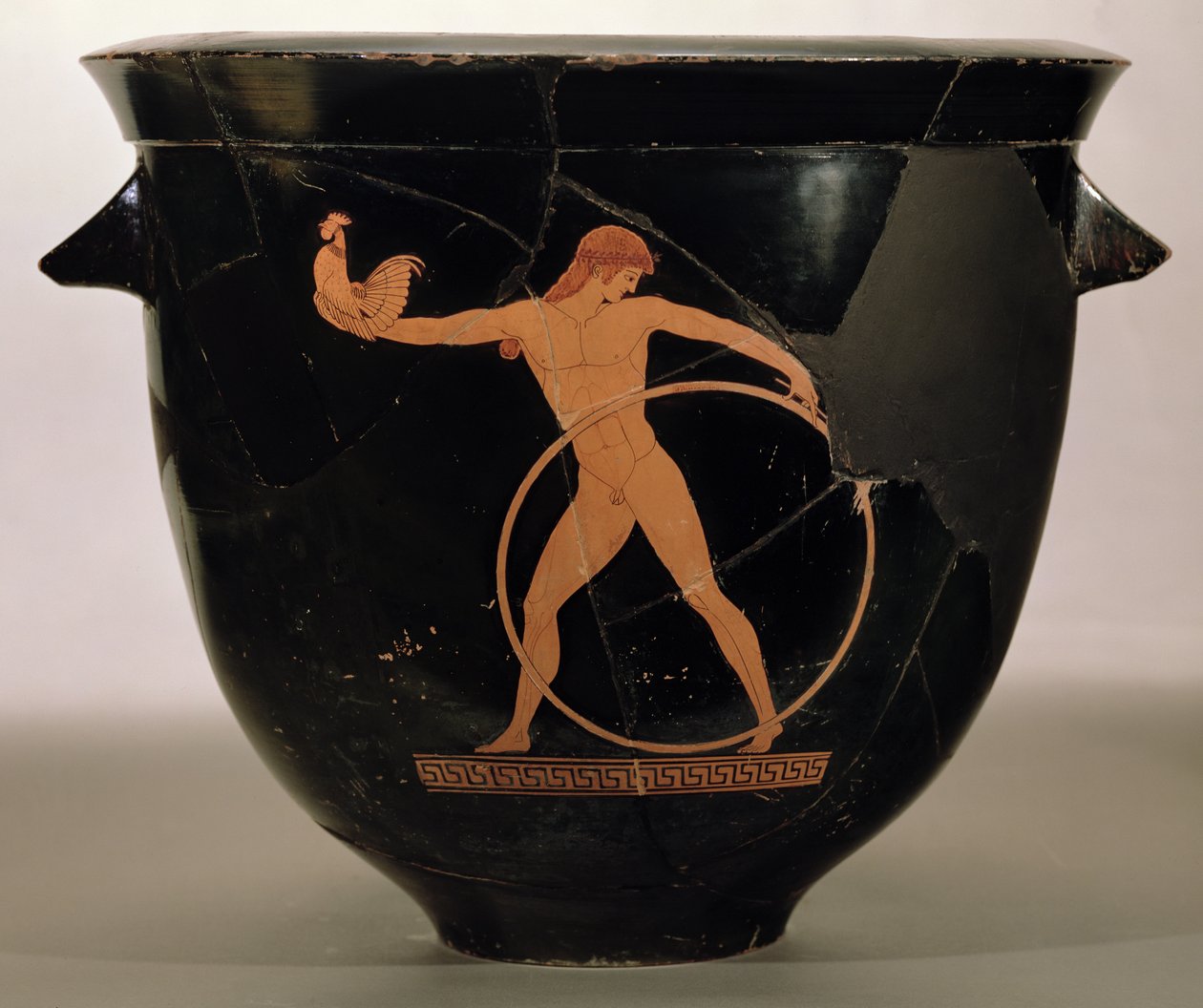 Attisk klockkrater med röd figur föreställande Ganymedes, grekisk, ca 500-480 f.Kr. (keramik) av Berlin Painter