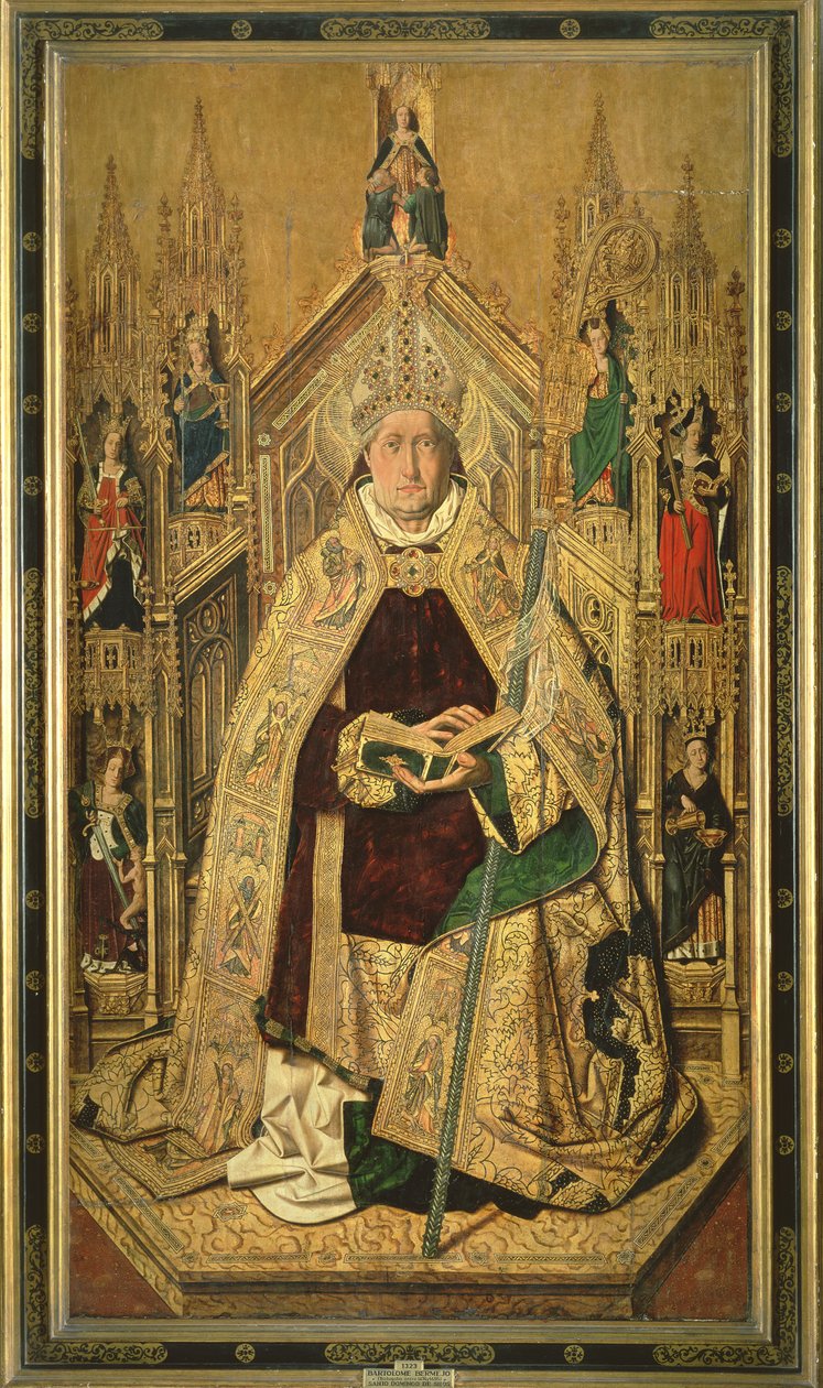 Den helige Dominikus tronar som abbot i Silos, 1474 av Bartolomé Bermejo