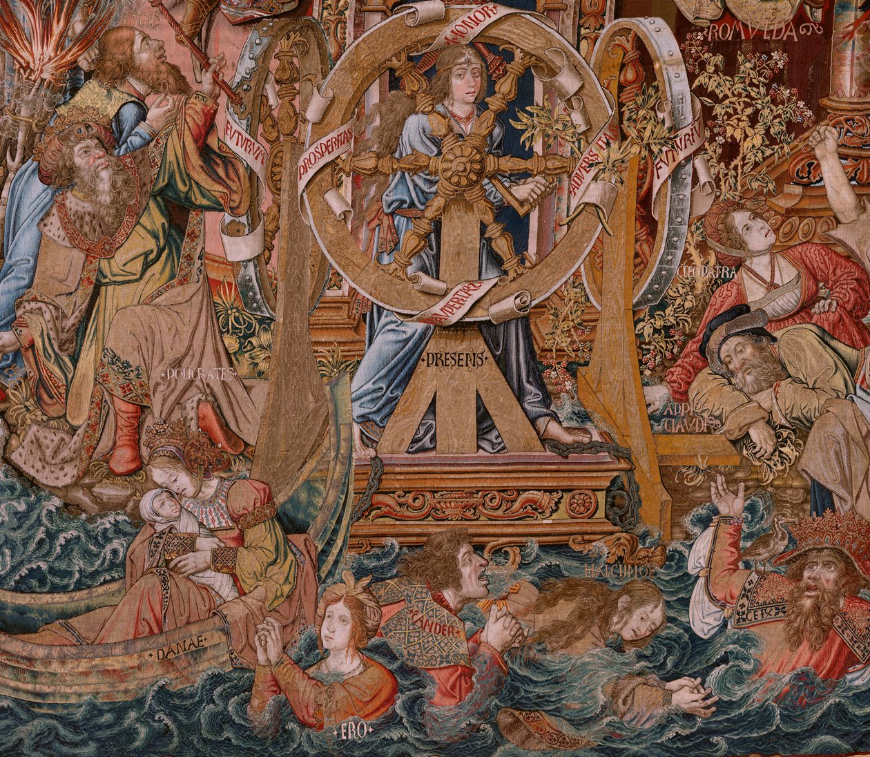 flamländsk gobeläng. Serien The Honours. Fortune, The Way to the Honors (La Fortuna, Camino de los Honores). Femte gobeläng i serien. Modelltecknare från Bernard van Orleys och Jan Gossaert de Mabuses krets. Tillverkning Pieter van Aelst, Brusse av Bernaert van (circle of) Orley
