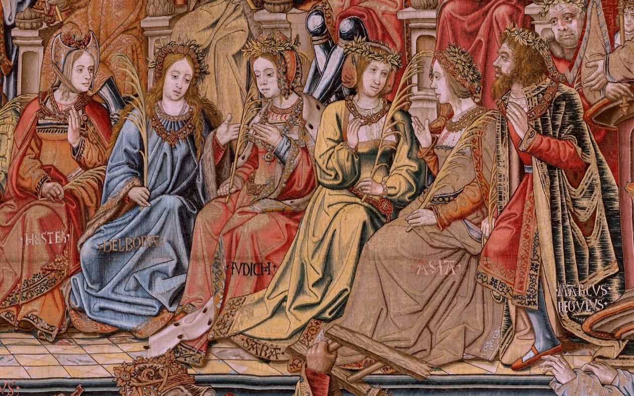 flamländsk gobeläng. Serien The Honours. Honor (El Honor). Andra gobeläng i serien. Modelltecknare från Bernard van Orleys och Jan Gossaerts krets (Mabuse). Tillverkning Pieter van Aelst, Bryssel. Ca 1550. Tyg Guld, silver, siden och ull. av Bernaert van (circle of) Orley