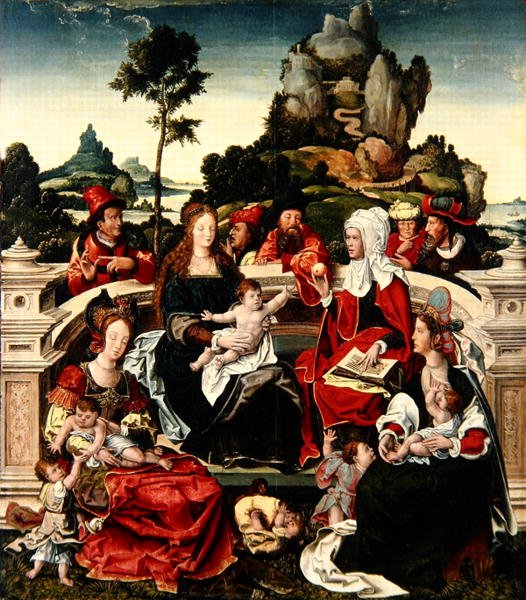 Den heliga släktskapet (olja på panel) av Bernaert van (circle of) Orley