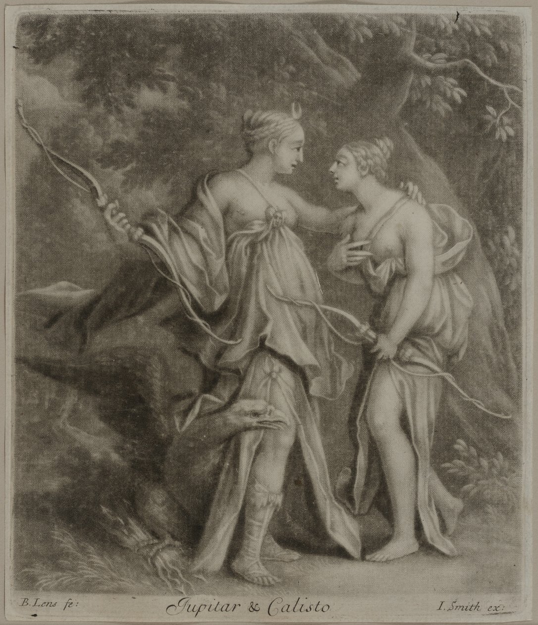Jupiter och Callisto (mezzotint) av Bernard II Lens