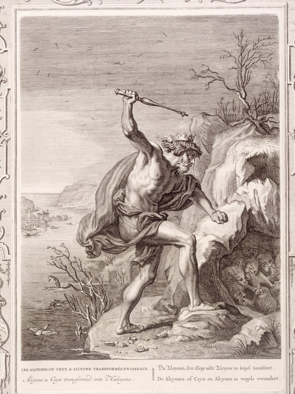 Alcyone och Ceux förvandlades till fåglar, 1730 av Bernard Picart