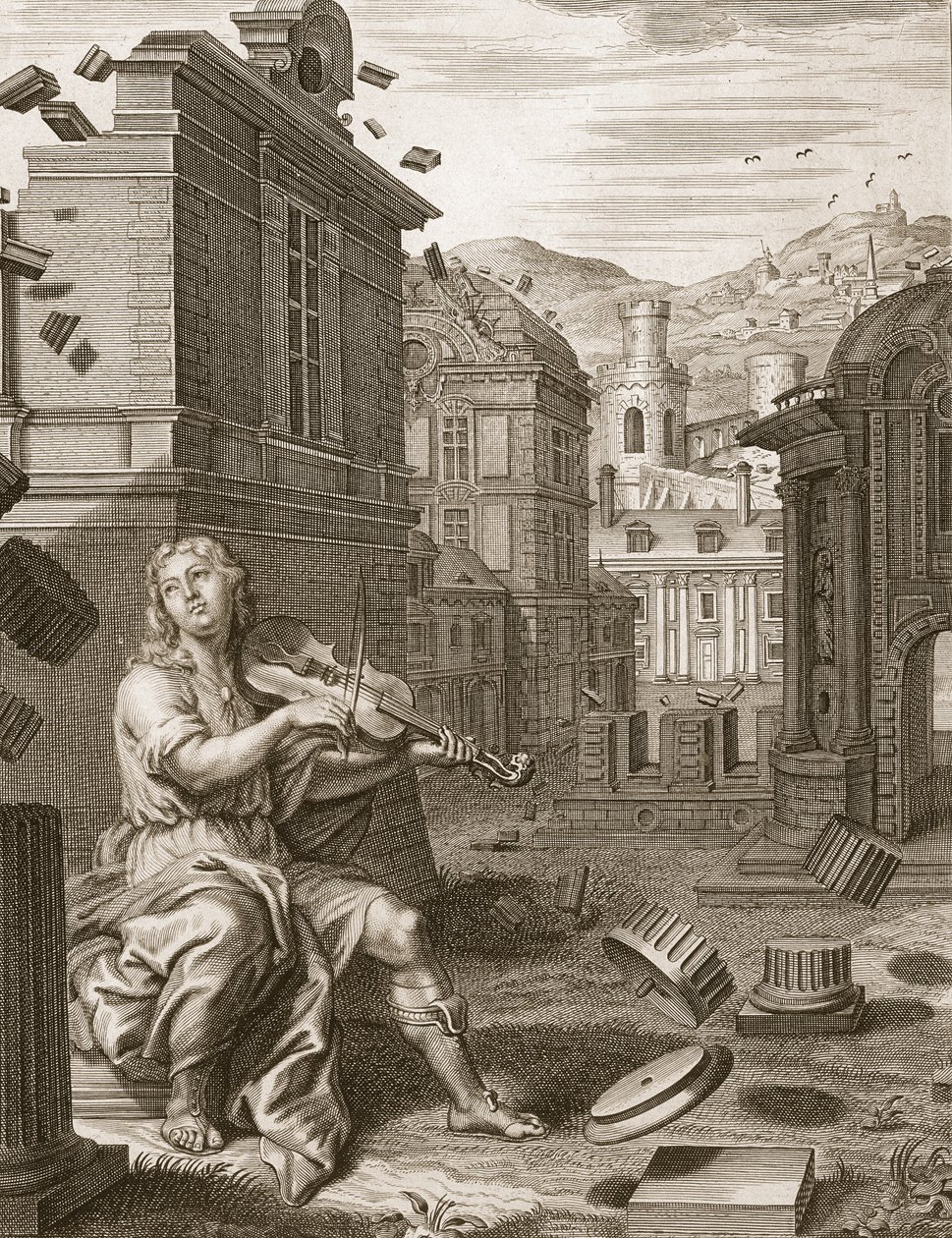 Amphion bygger Thebes murar med hjälp av sin lyra, 1731 av Bernard Picart