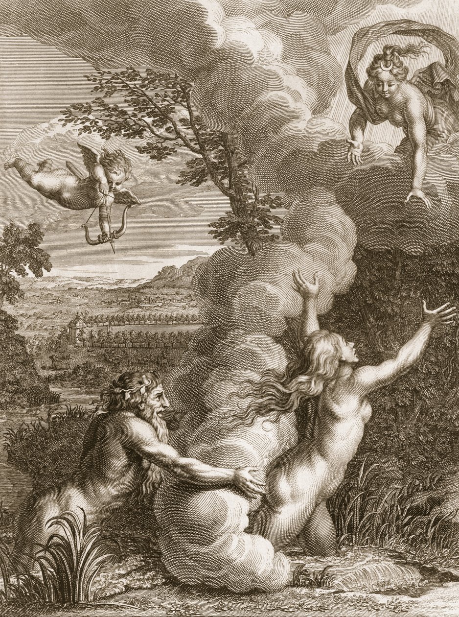 Arethusa förföljd av Alpheus och förvandlad till en fontän, 1731 av Bernard Picart