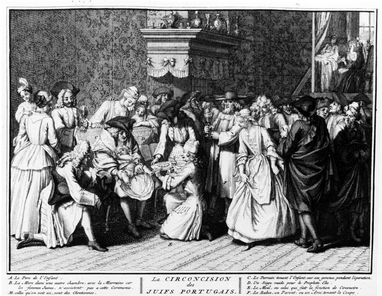 Omskärelseceremoni bland portugisiska judar, 1725 av Bernard Picart