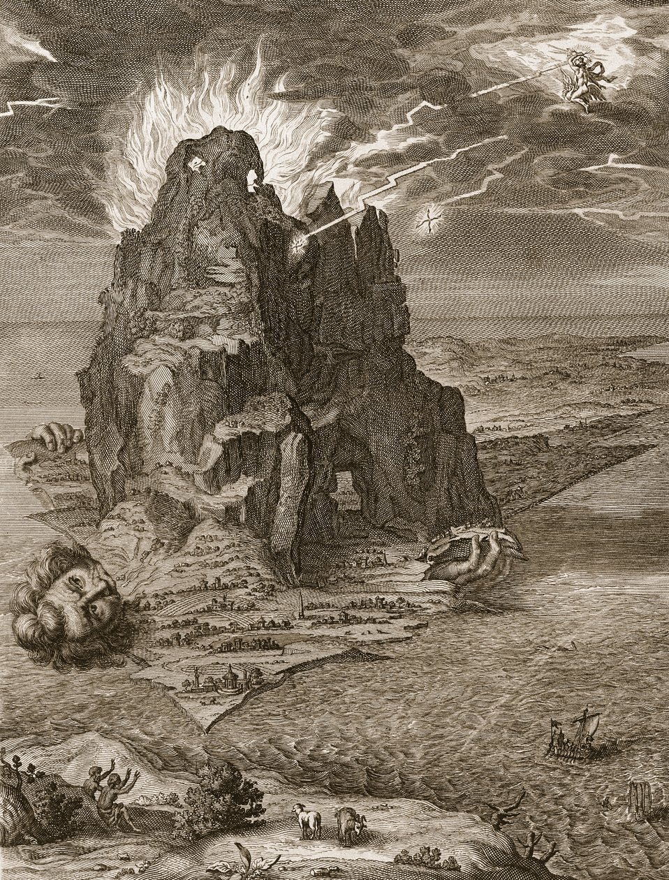 Enceladus begravd under Etna, 1731 av Bernard Picart