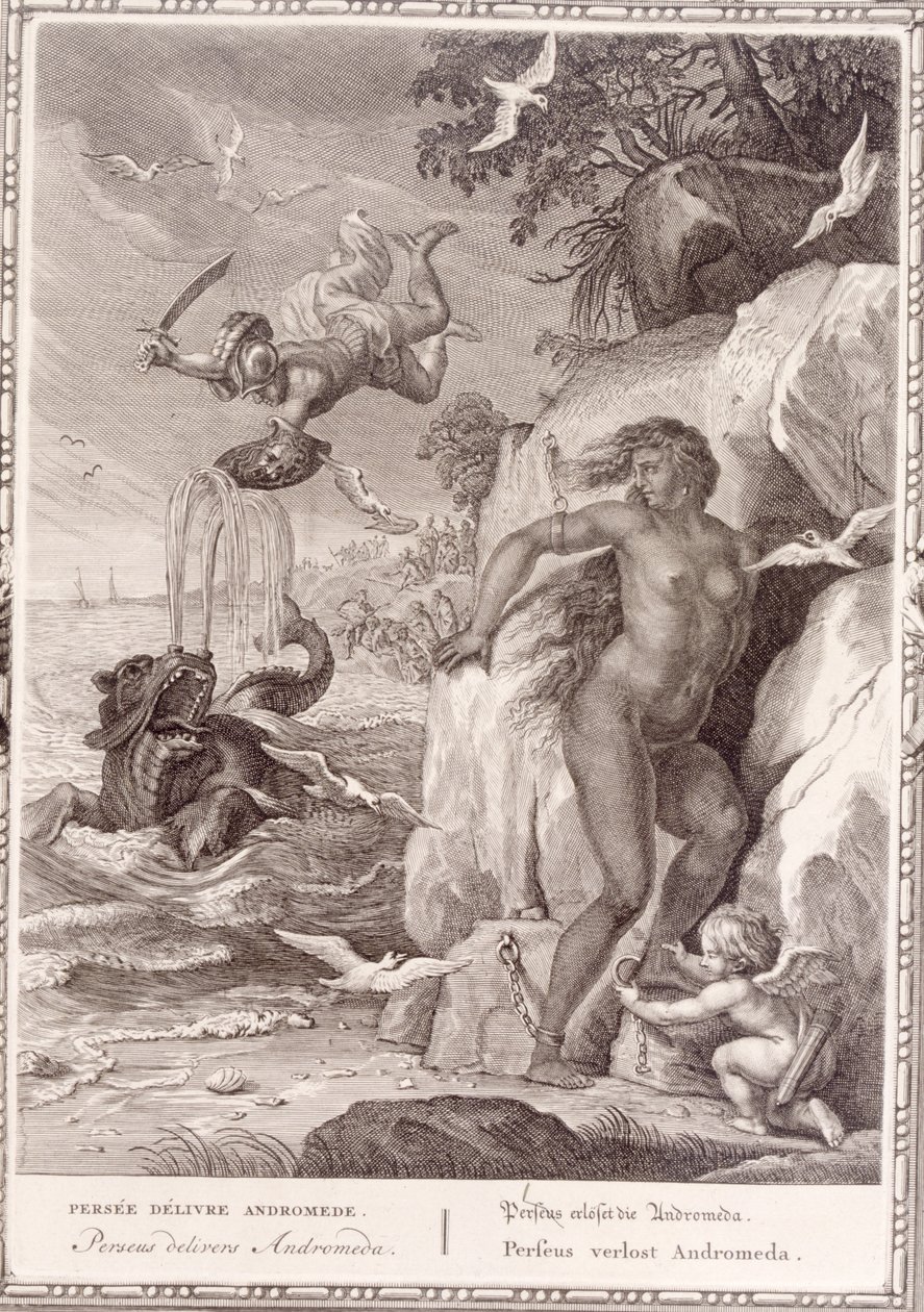 Perseus räddar Andromeda från sjöodjuret, 1731 av Bernard Picart