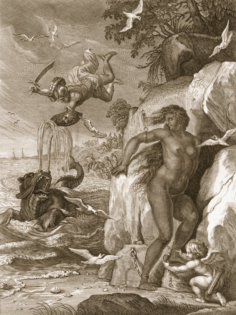 Perseus befriar Andromeda från sjömonstret, 1731 av Bernard Picart