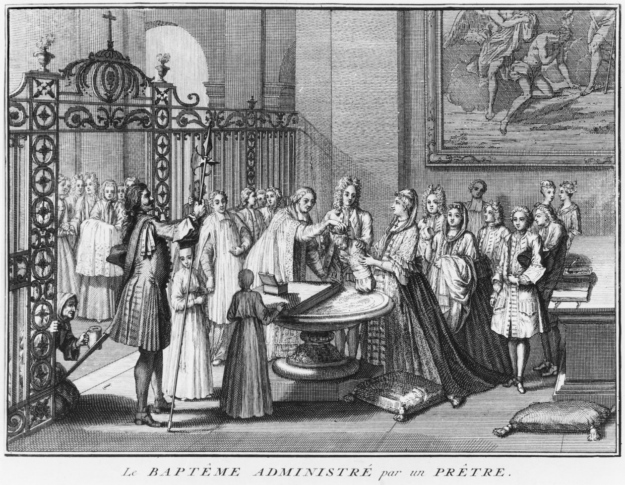 Prästdöpning, illustration från "Alla världens nationers religiösa ceremonier och seder", publicerad Amsterdam, 1723 av Bernard Picart