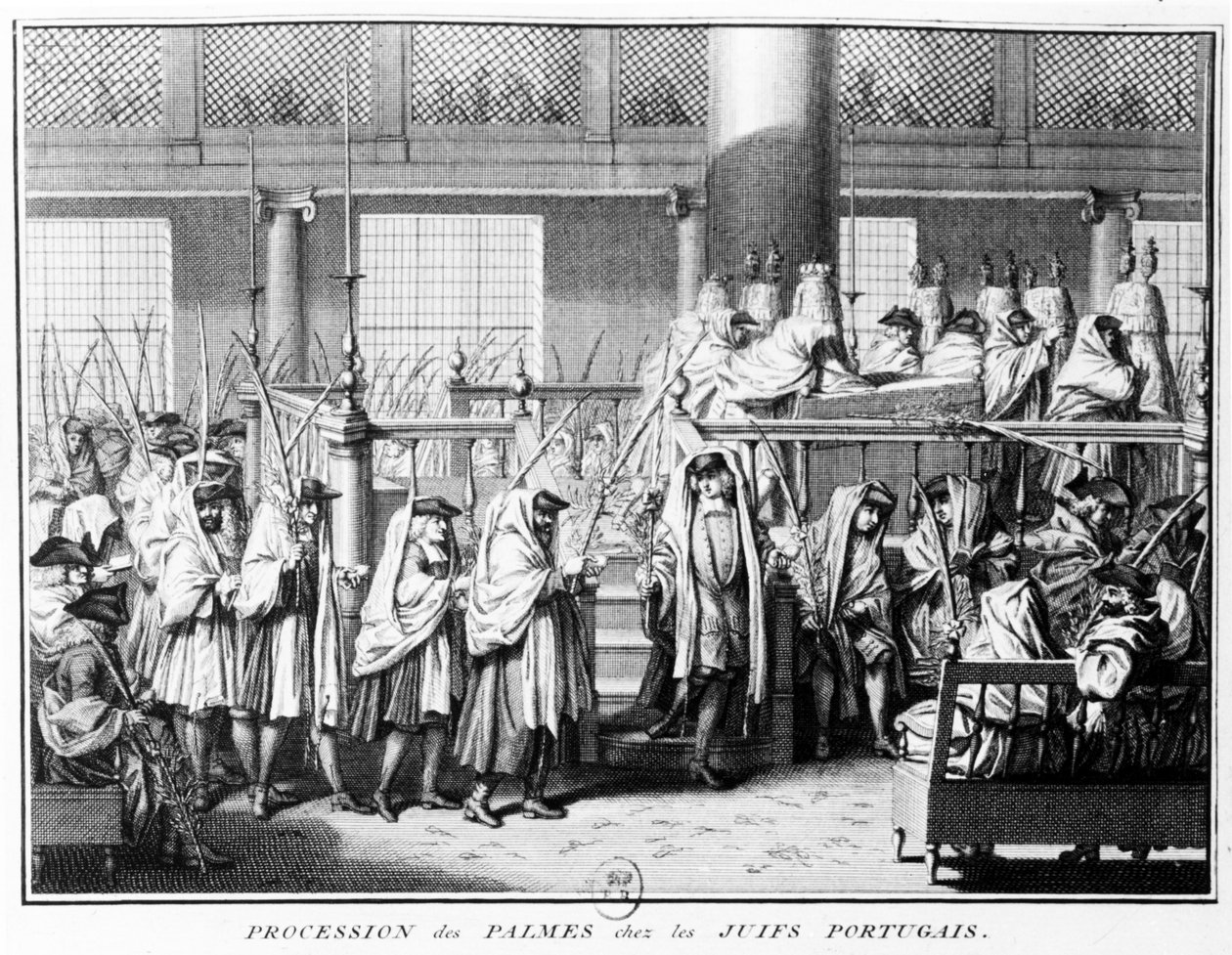 Procession av palmer ((Hoschana Rabah) under lövhyddohögtiden bland portugisiska judar, 1725 av Bernard Picart