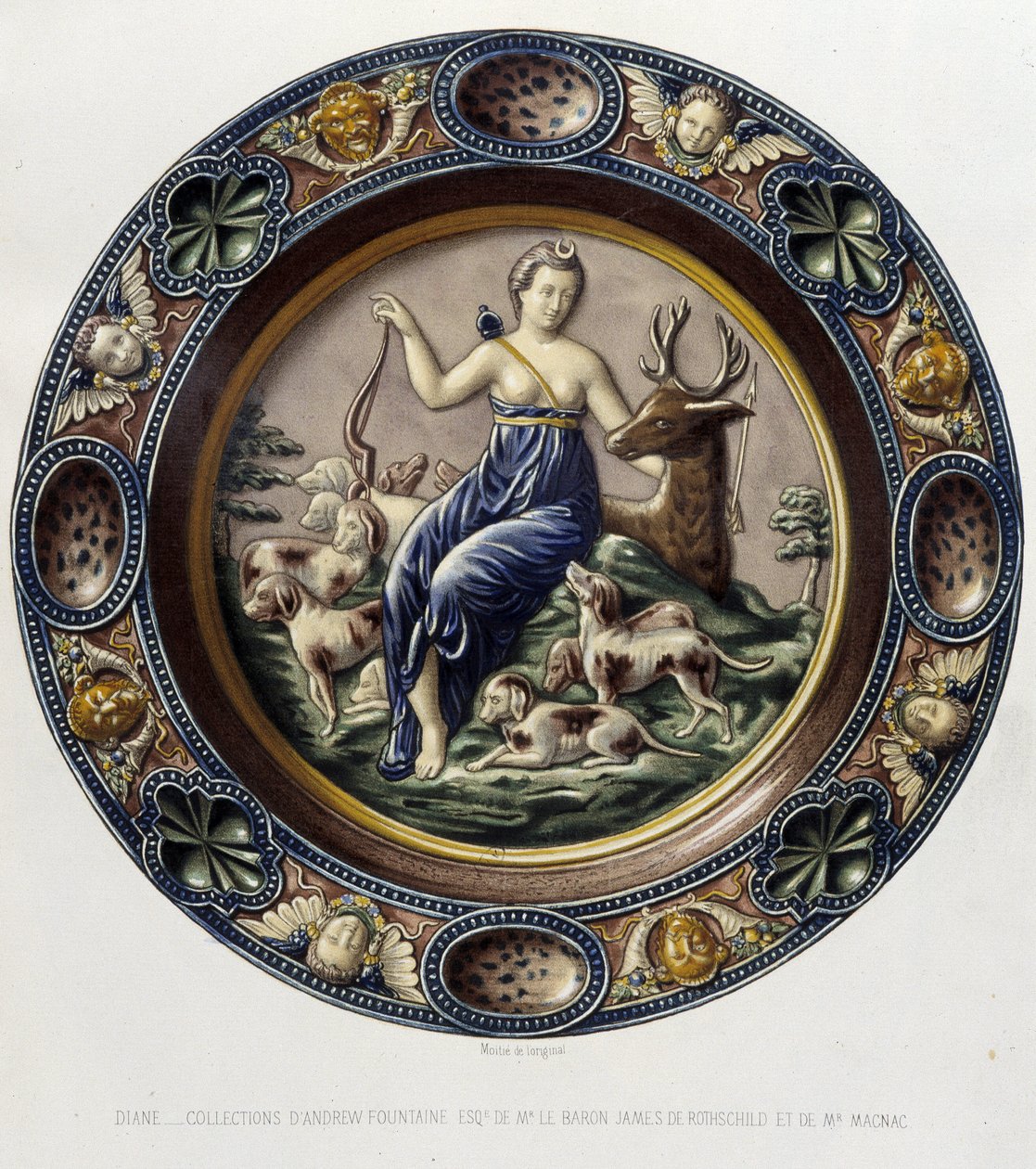 Diane (Artemis) chasseresse - Plat céramique, i "The work of Bernard Palissy" av C. Delange och C. Borneman, Paris av Bernard (after) Palissy