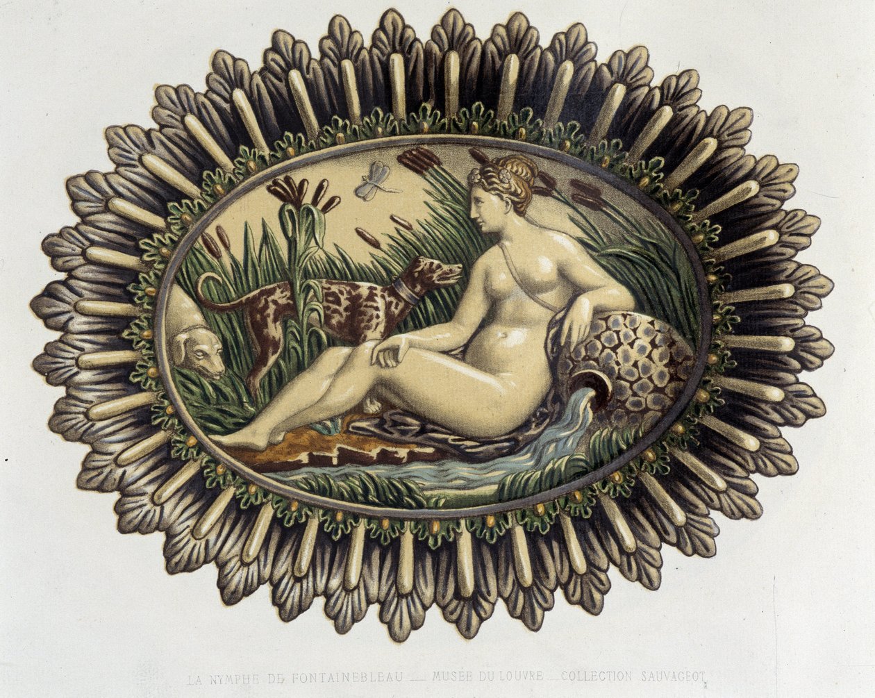 La nymph de Fontainebleau - Plat céramique, i "The work of Bernard Palissy" av C. Delange och C. Borneman, Paris av Bernard (after) Palissy
